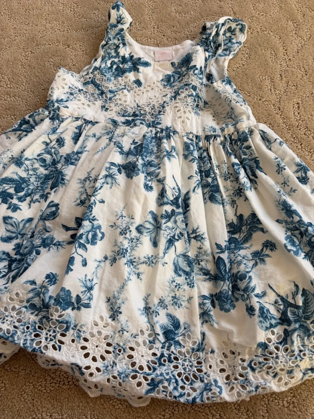 gap LoveShackFancy White Dress with Blue Floral Print